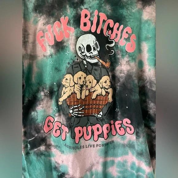 Assholes*s Live Forever Tie Dye SHIRT Mens L Fuc* Bit**s Get Puppies Skeleton - Picture 4 of 5